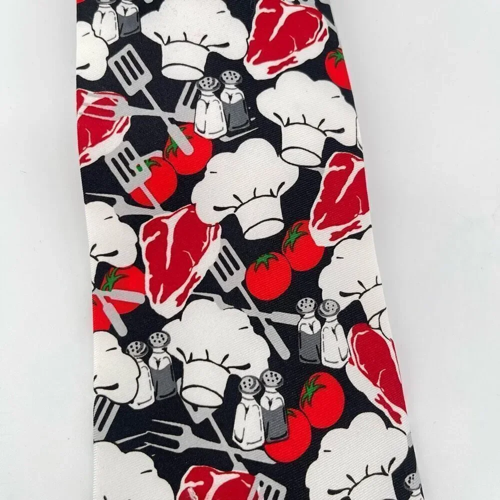 Buffalo Bay x Omaha Steaks Kiss the Cook Chef Hat Steak Novelty Men’s Neck Tie